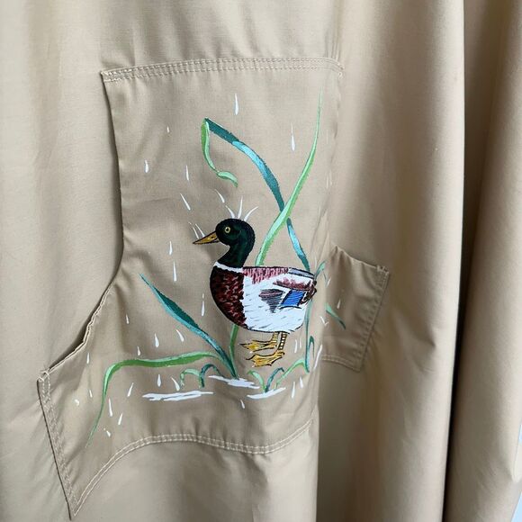 Orvis Vintage 1960s Unisex Hand Painted Mallard Duck Tan Fly Fishing Poncho Snap - Picture 5 of 11